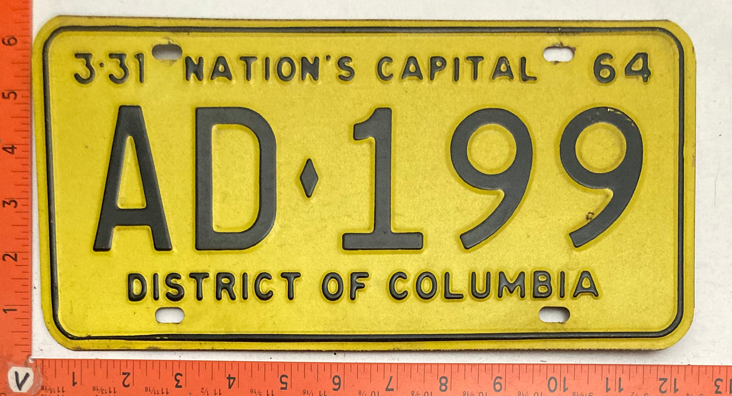 1964 Washington, DC #AD-199 Passenger License Plate