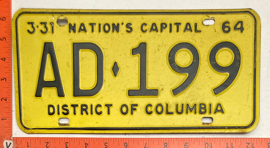 1964 Washington, DC #AD-199 Passenger License Plate