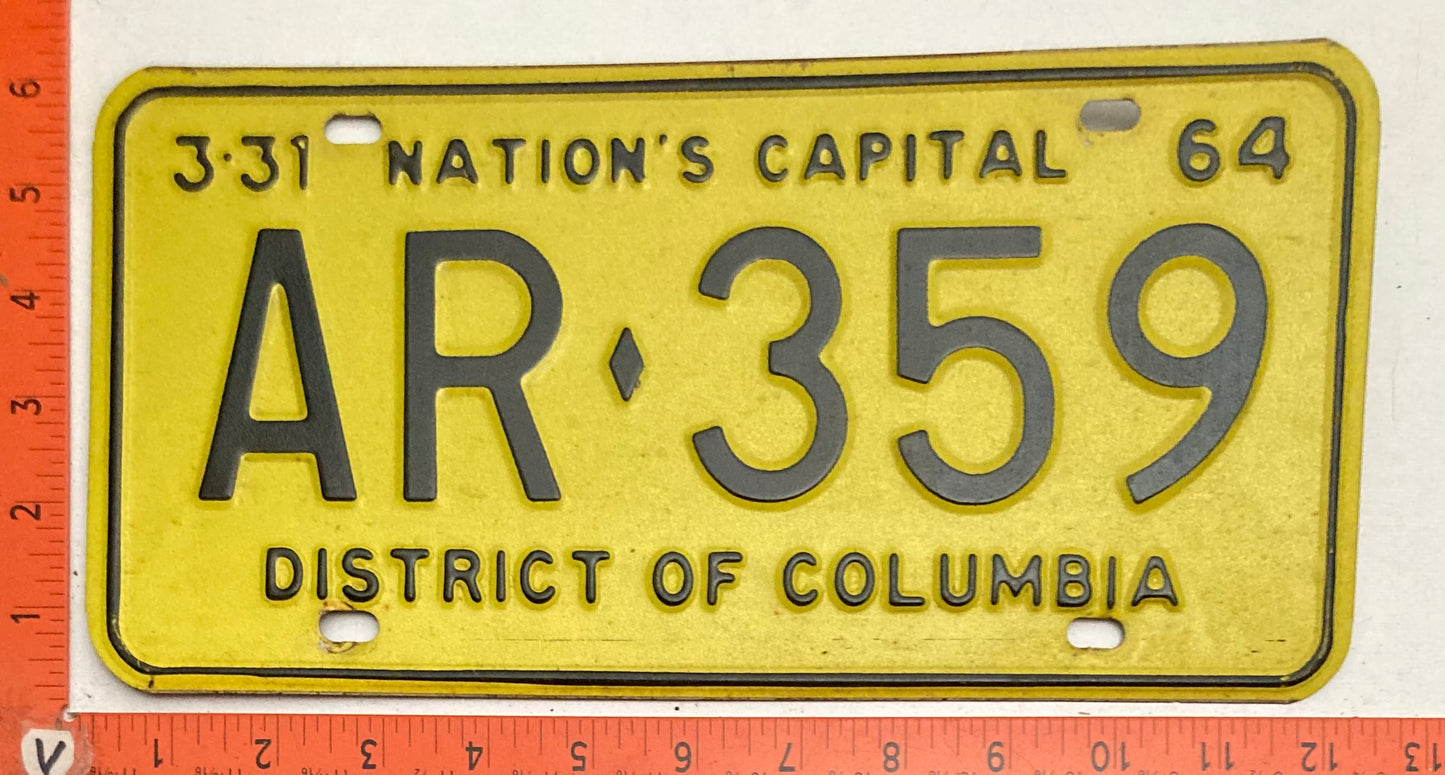 1964 Washington, DC #AR-359 Passenger License Plate