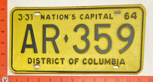 1964 Washington, DC #AR-359 Passenger License Plate