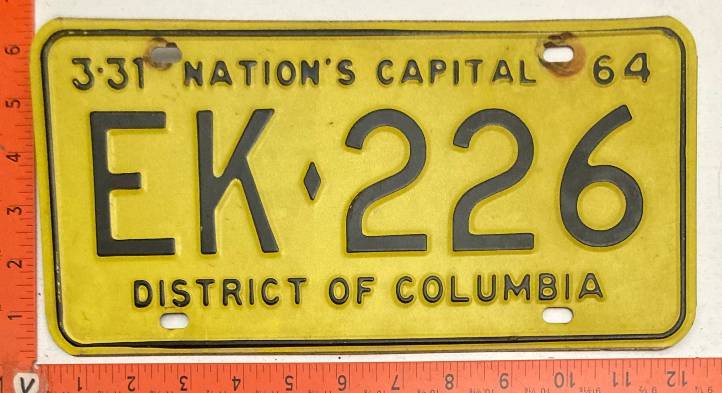 1964 Washington, DC #EK-226 Passenger License Plate