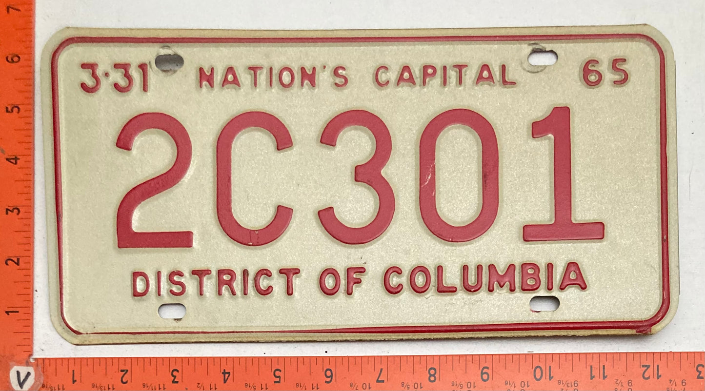 1965 Washington, DC #2C301 Passenger License Plate