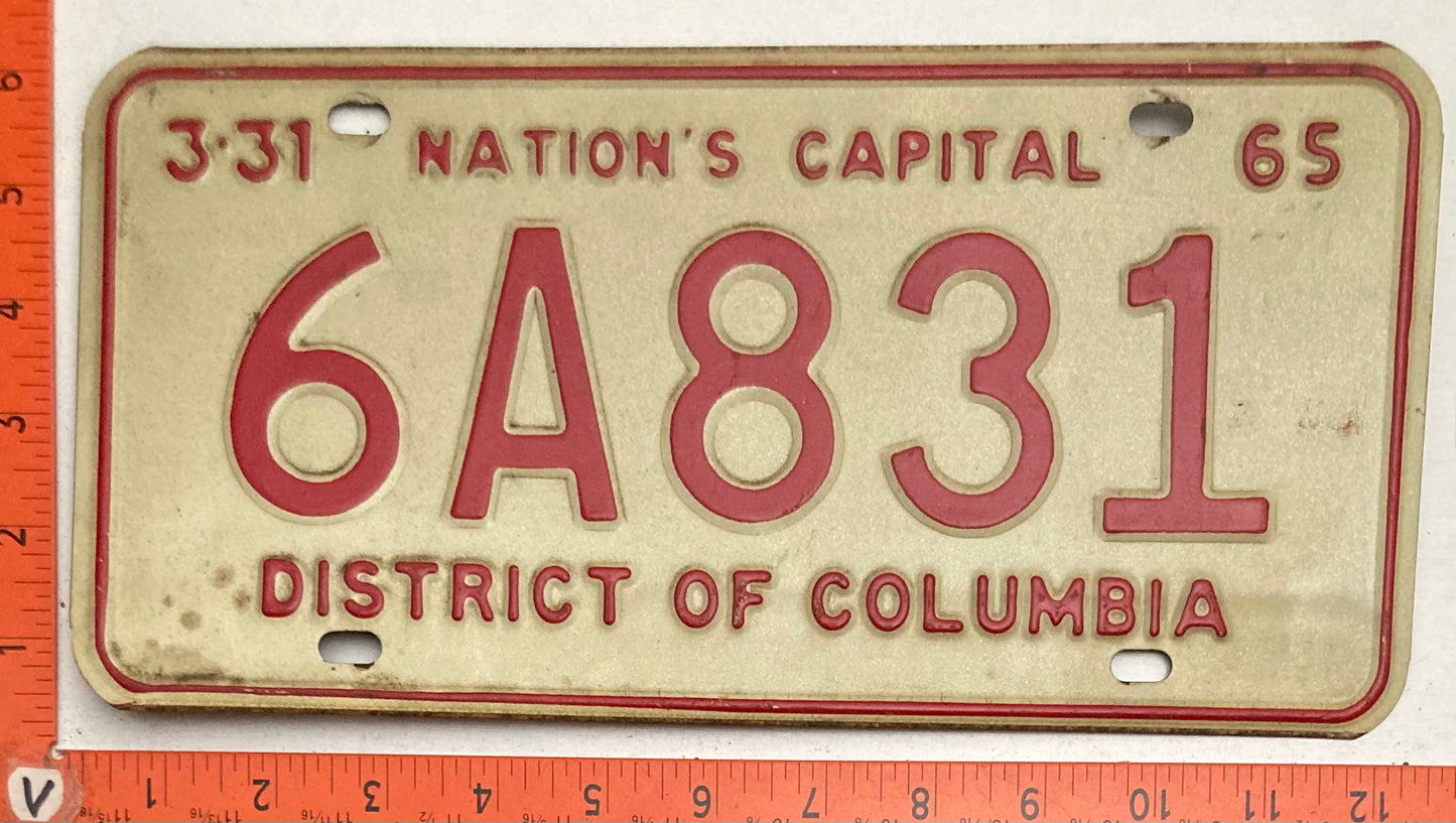 1965 Washington, DC #6A831 Passenger License Plate