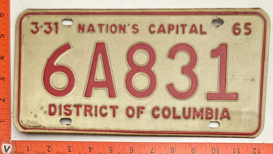1965 Washington, DC #6A831 Passenger License Plate