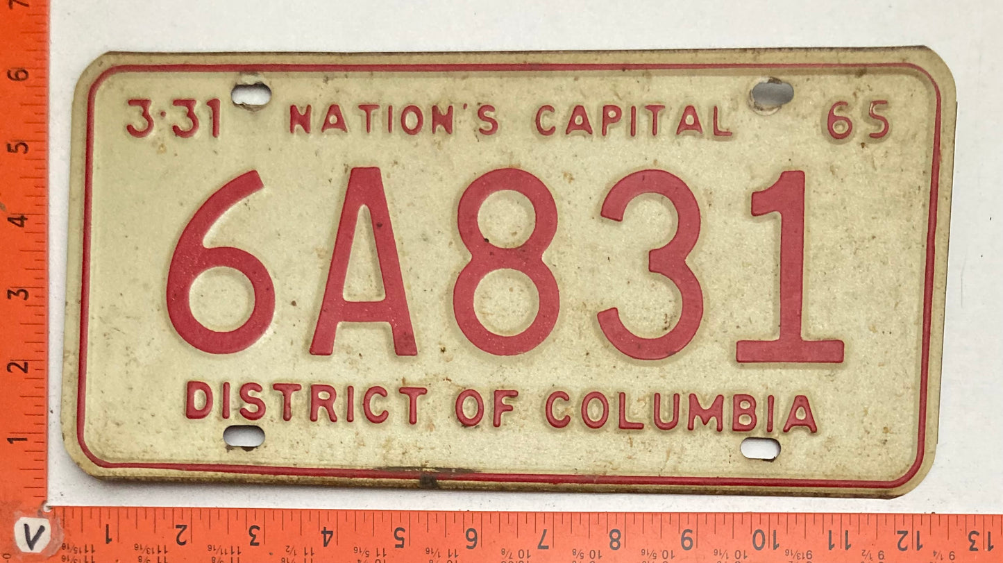 1965 Washington, DC #6A831 Passenger License Plate