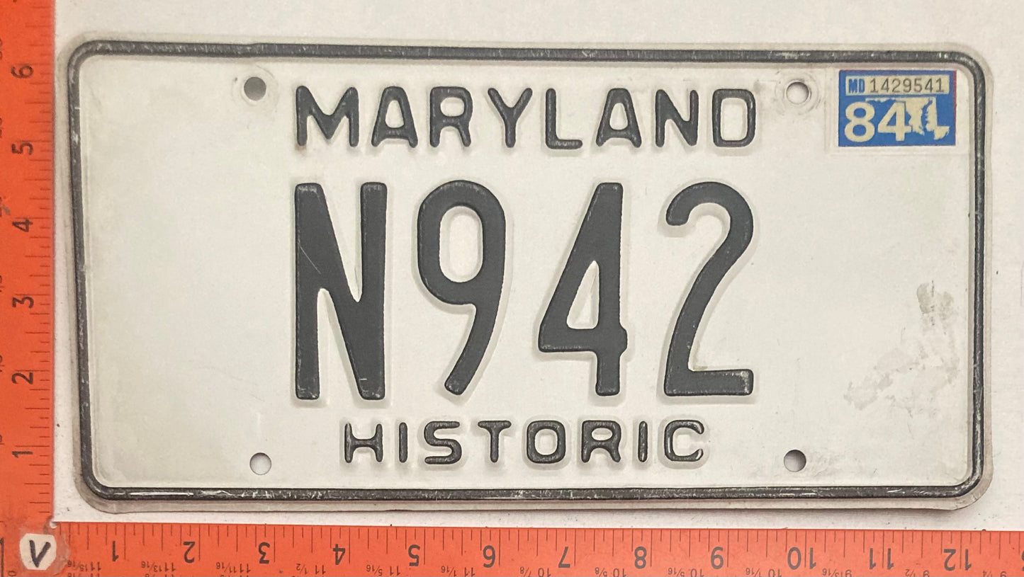 1984 Maryland #N942 Historic License Plate