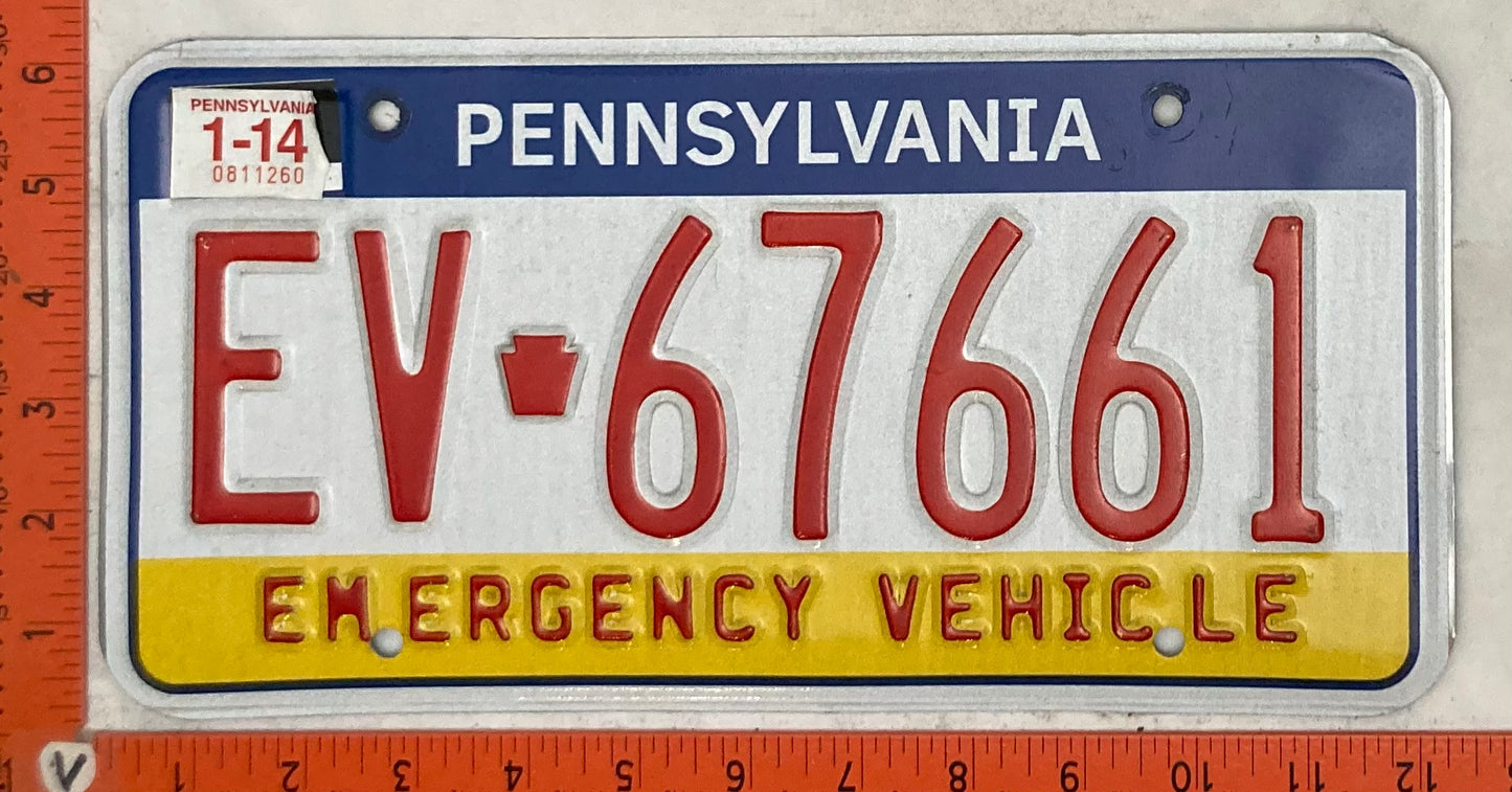 2014 Pennsylvania #EV-67661 Emergency Vehicle License Plate