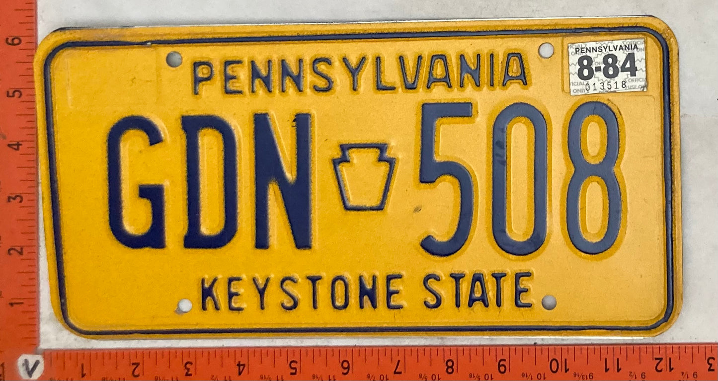 1984 Pennsylvania #GDN-508 Passenger License Plate