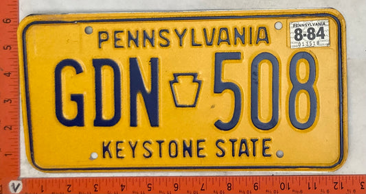 1984 Pennsylvania #GDN-508 Passenger License Plate