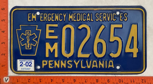 2002 Pennsylvania #E/M 2654 Emergency Medical Services License Plate