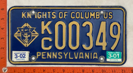 2002 Pennsylvania #K/C 00349 Passenger License Plate