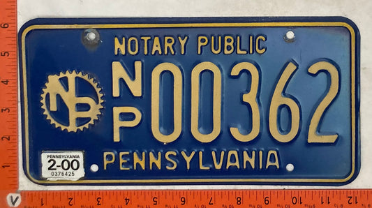 2000 Pennsylvania #N/P 00362 Passenger License Plate