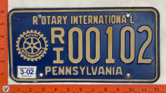 2002 Pennsylvania #R/I 00102 Passenger License Plate