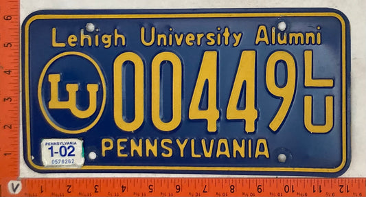 2002 Pennsylvania #00449 L/U Passenger License Plate