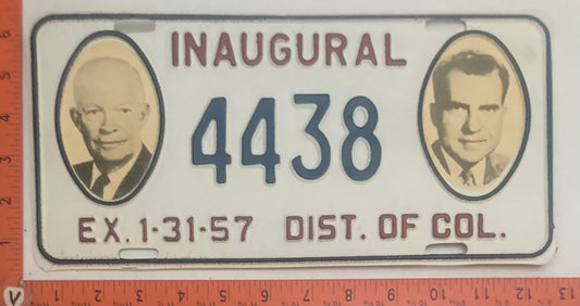 1957 Washington, DC #4438 Presidential Inaugural Passenger License Plate