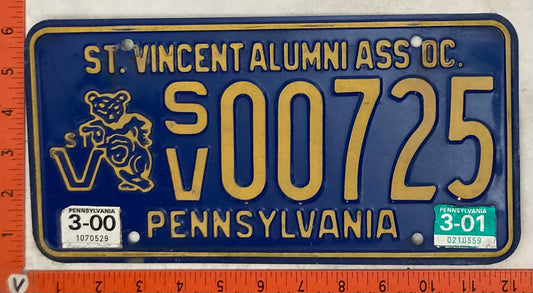 2001 Pennsylvania #S/V 00725 Passenger License Plate