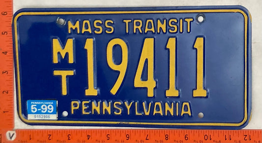 1999 Pennsylvania #M/T 19411 Mass Transit License Plate