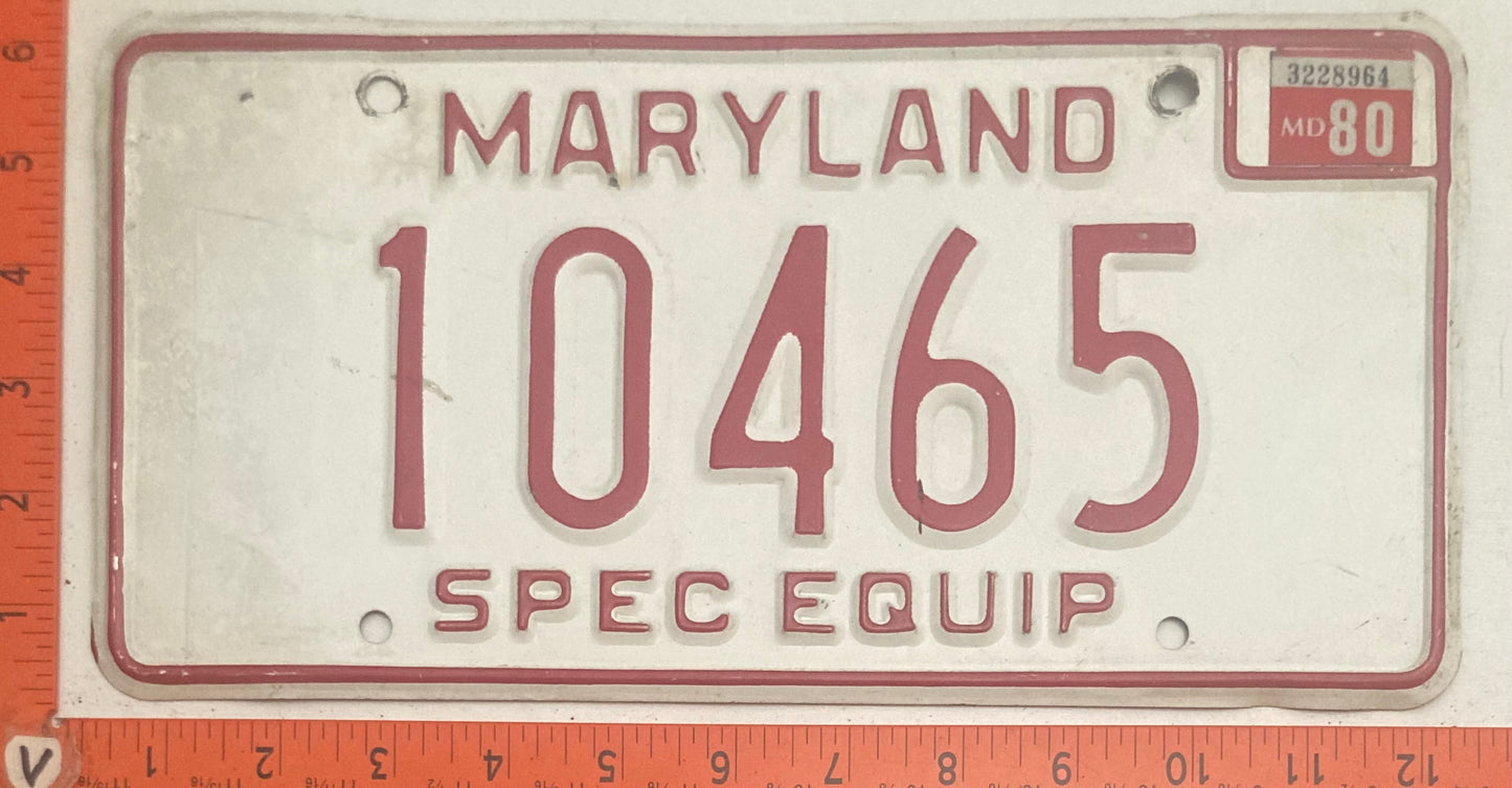 1980 Maryland #10465 Special Equipment License Plate