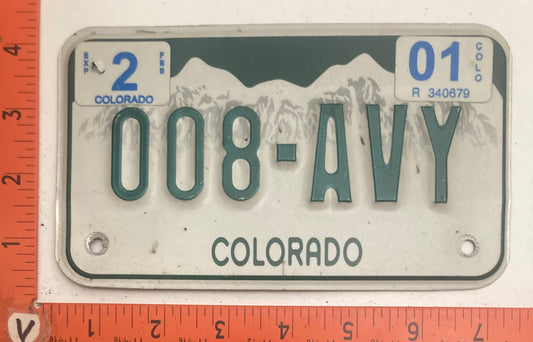2001 Colorado #008-AVY Motorcycle License Plate