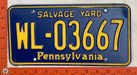 Undated Pennsylvania #WL-03667 Salvage Yard License Plate