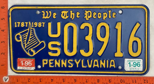 1996 Pennsylvania #U/S 03916 Passenger License Plate