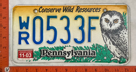 2003 Pennsylvania #W/R 0533F Passenger License Plate