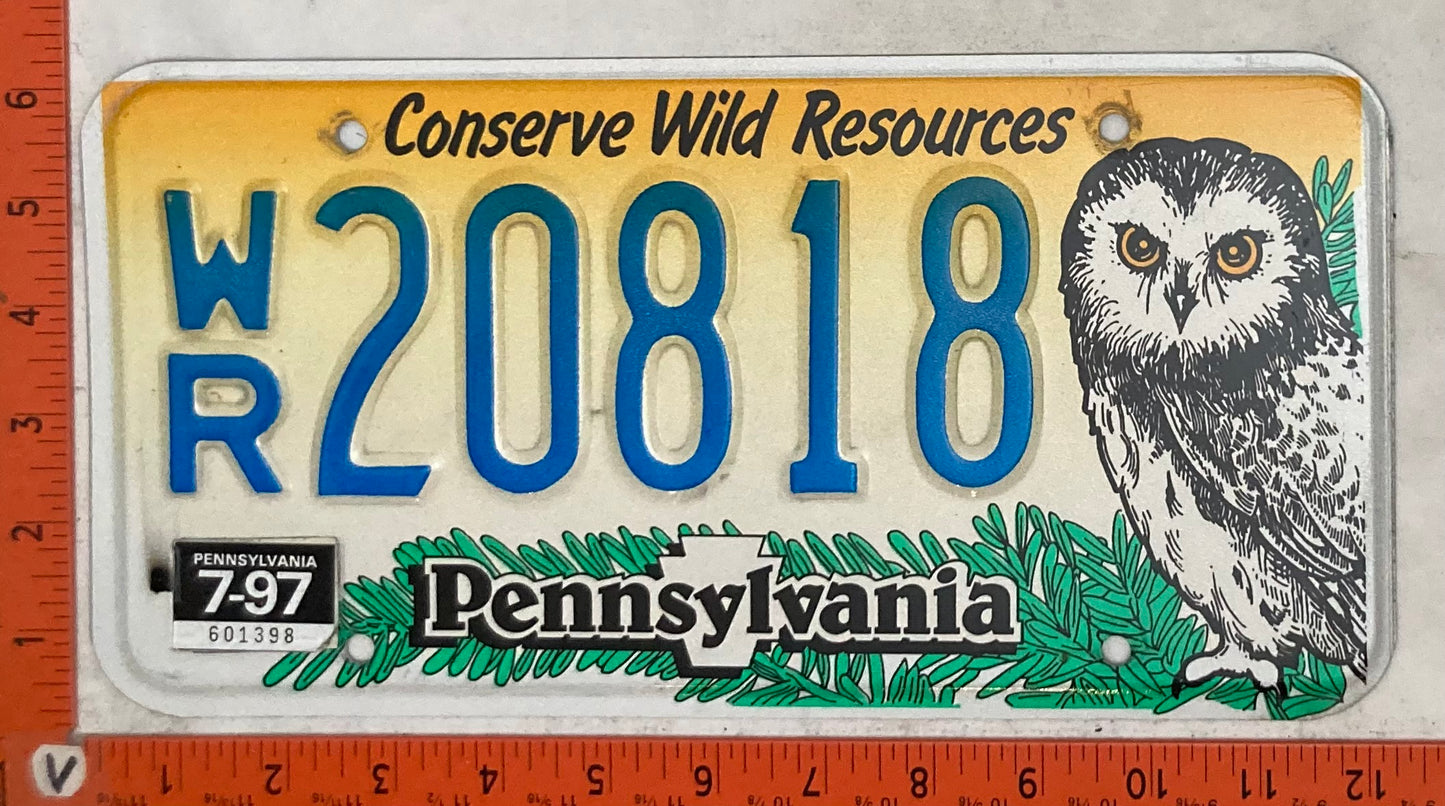 1997 Pennsylvania #W/R 20818 Passenger License Plate