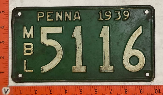 1939 Pennsylvania #5116 Motorboat License Plate