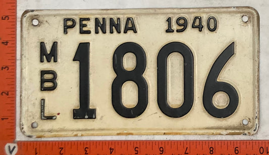 1940 Pennsylvania #1806 Motorboat License Plate