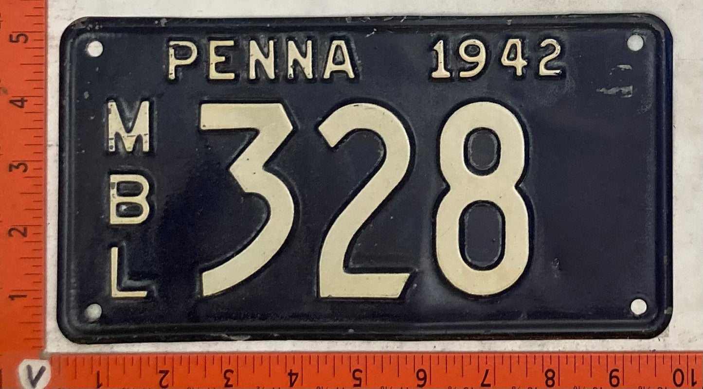 1942 Pennsylvania #328 Motorboat License Plate