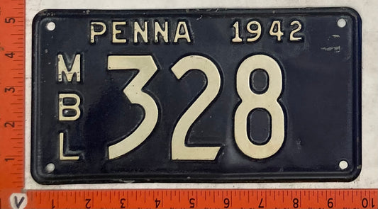 1942 Pennsylvania #328 Motorboat License Plate