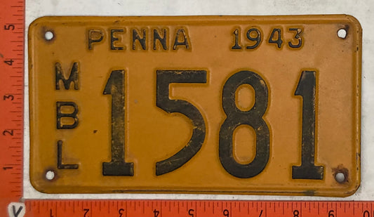 1943 Pennsylvania #1581 Motorboat License Plate