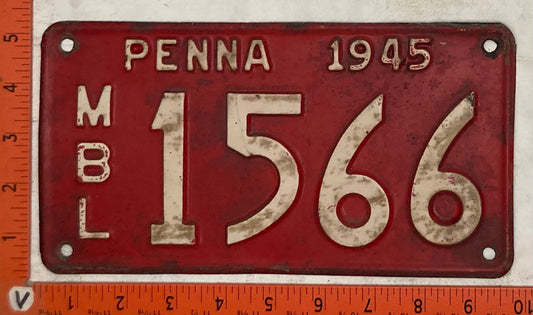 1945 Pennsylvania #1566 Motorboat License Plate