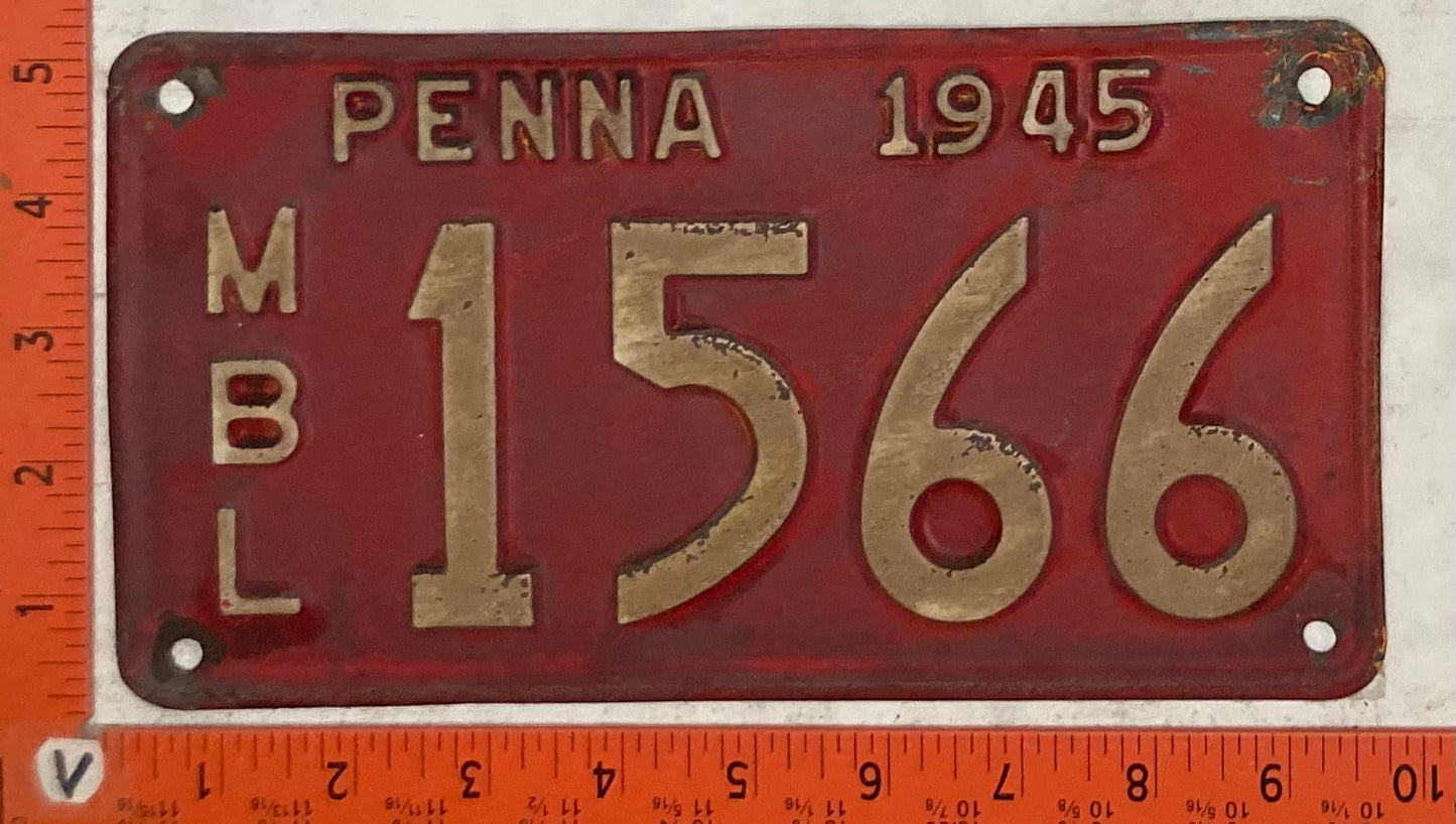 1945 Pennsylvania #1566 Motorboat License Plate