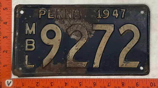1947 Pennsylvania #9272 Motorboat License Plate