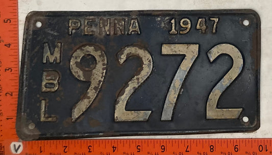 1947 Pennsylvania #9272 Motorboat License Plate
