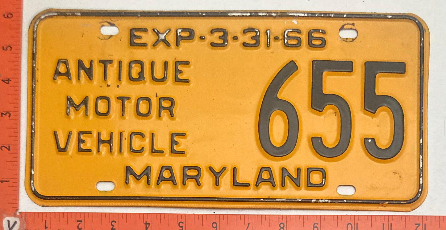 1966 Maryland #655 Antique Motor Vehicle License Plate