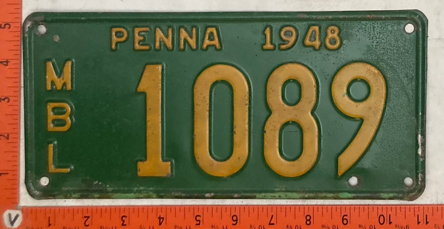 1948 Pennsylvania #1089 Motorboat License Plate