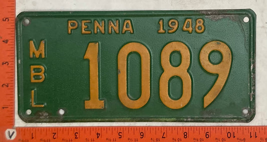 1948 Pennsylvania #1089 Motorboat License Plate