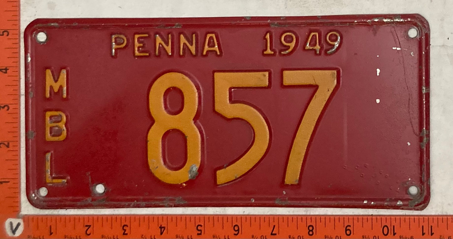 1949 Pennsylvania #857 Motorboat License Plate