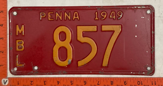 1949 Pennsylvania #857 Motorboat License Plate