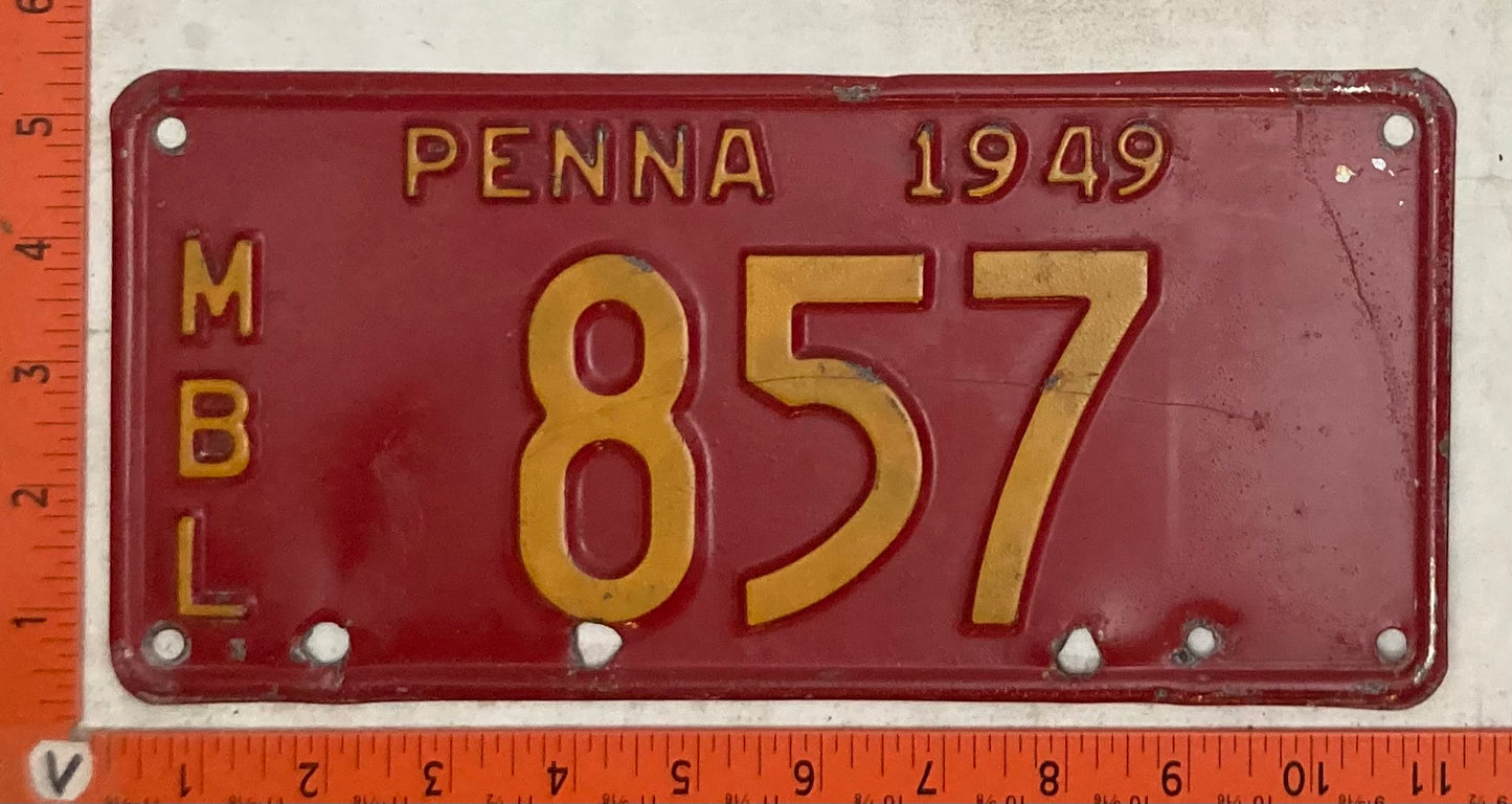 1949 Pennsylvania #857 Motorboat License Plate