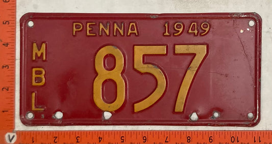1949 Pennsylvania #857 Motorboat License Plate