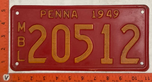1949 Pennsylvania #20512 Motorboat License Plate