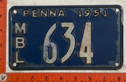 1951 Pennsylvania #634 Motorboat License Plate