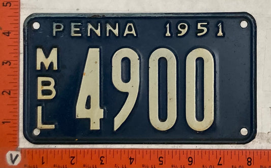 1951 Pennsylvania #4900 Motorboat License Plate