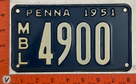 1951 Pennsylvania #4900 Motorboat License Plate