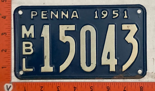 1951 Pennsylvania #15043 Motorboat License Plate