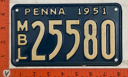 1951 Pennsylvania #25580 Motorboat License Plate