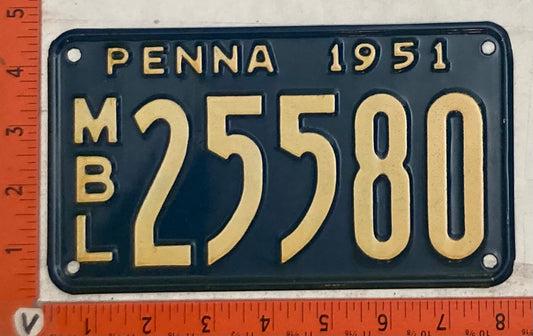 1951 Pennsylvania #25580 Motorboat License Plate